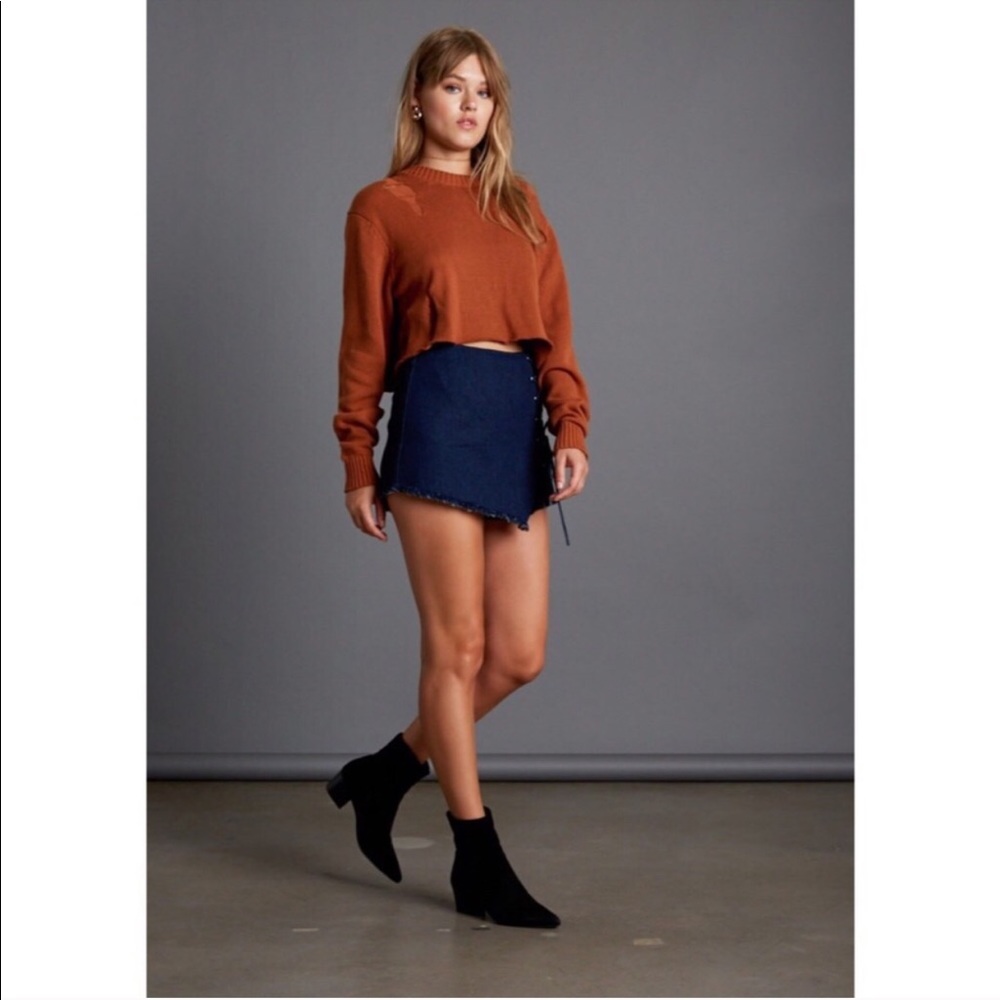 Cotton Candy LA Copper Distressed Crop Sweater